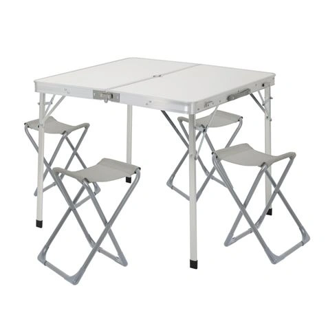 imagen de CONJUNTO MESA Y SILLAS PLEGABLES DE CAMPING BLANCA 86X80X70CM GRIS