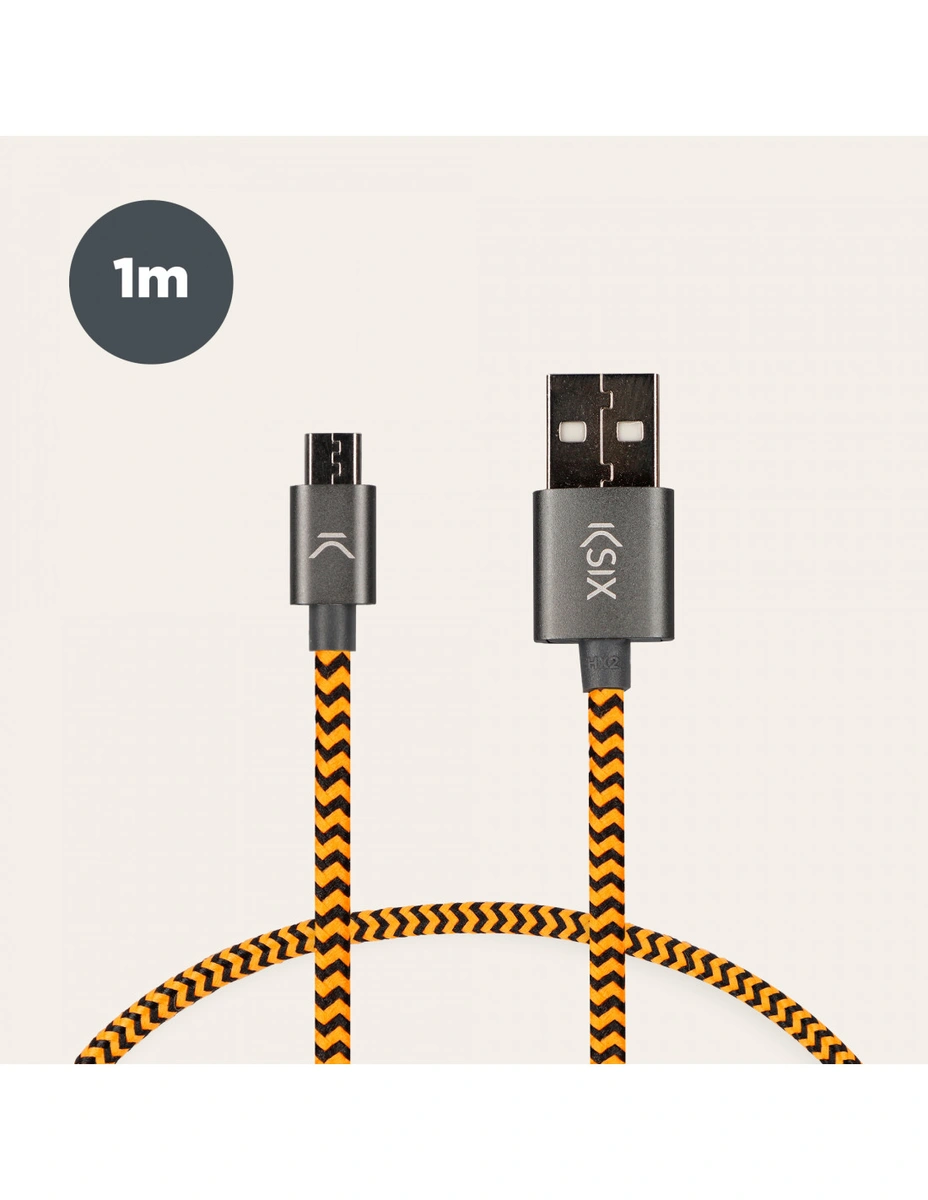 imagen de Cable de carga y datos USB-A a Micro-USB Ksix, Trenzado, 1 m, Naranja