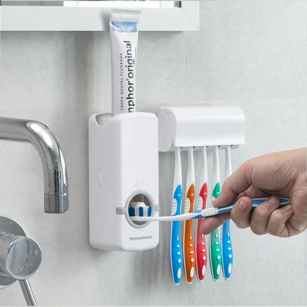 imagen de Dispensador de pasta dental con soporte para cepillos de dientes
